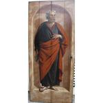 Ecole française "Saint Pierre en pied"  huile sur une porte en bois époque X