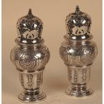 A pair of french silver sugar cellars , Louis XIV style