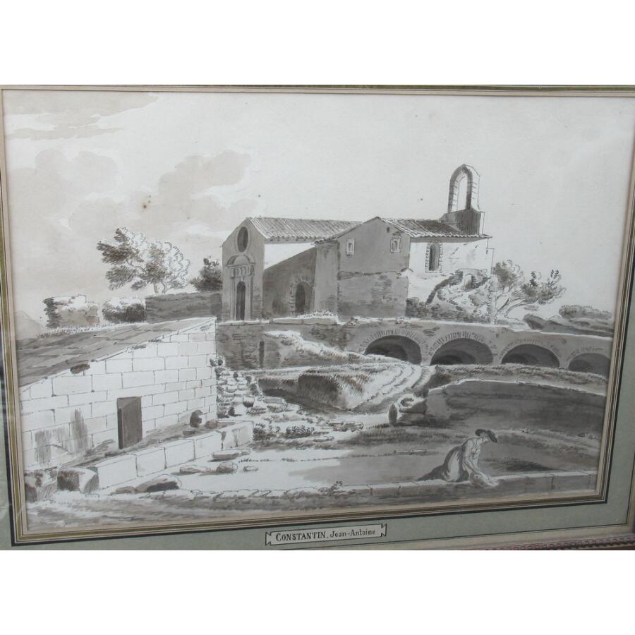 Jean Antoine CONSTANTIN 1756-1844 attribué à, lavis