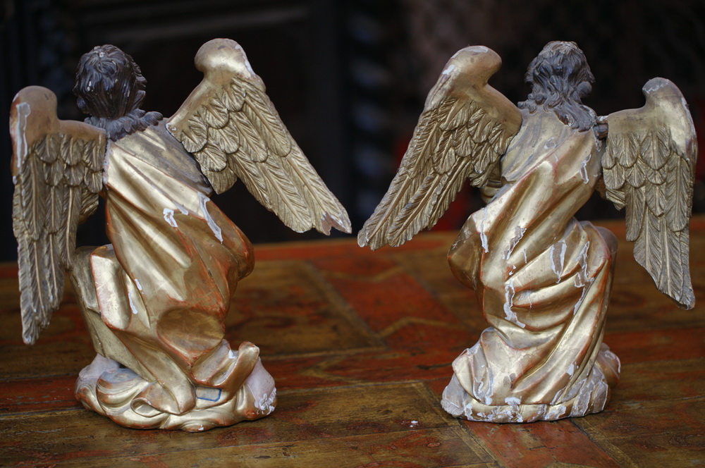 Paire d'Anges Pleine Figure En Bois Sculpté. Ligurie Paire d'Anges Pleine Figure En Bois Sculpté. Ligurie