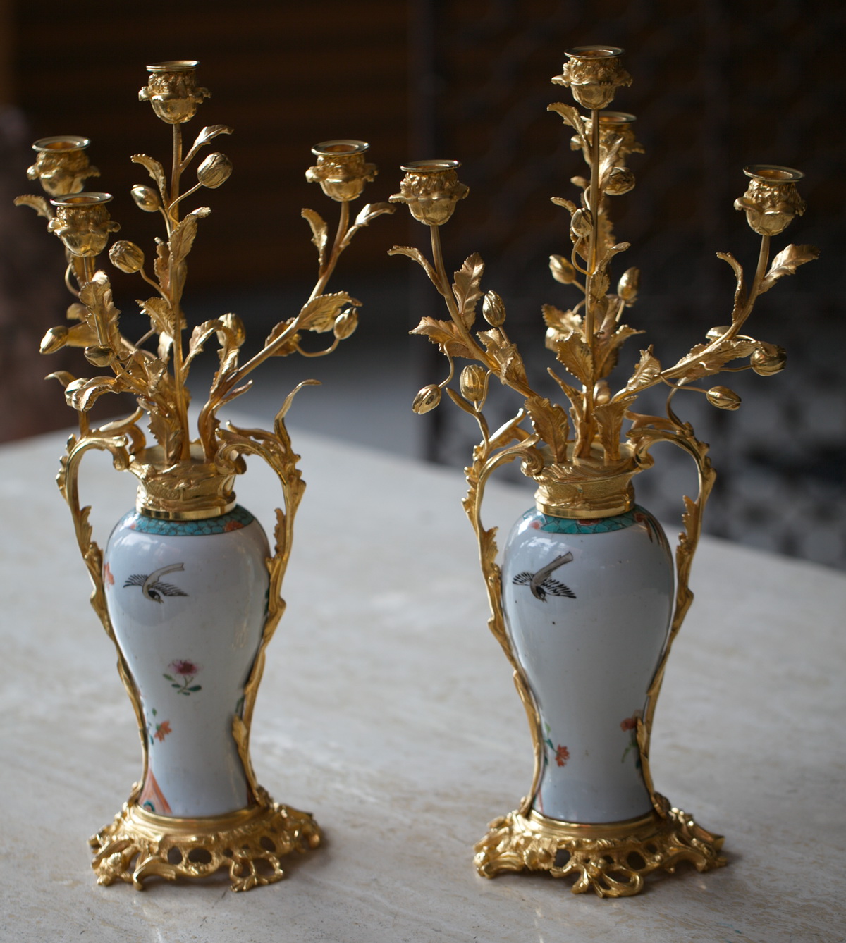 paire de candélabres porcelaine et bronze N.III
