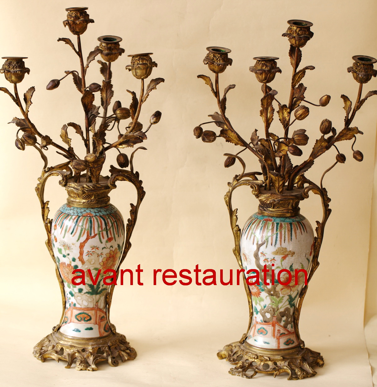 paire de candélabres porcelaine et bronze N.III
