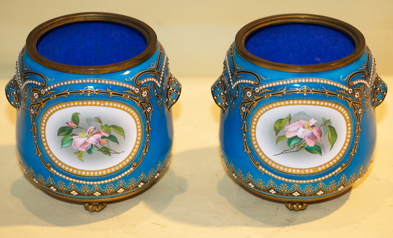 Paire de caches-pot émaux de Bresse circa 1850