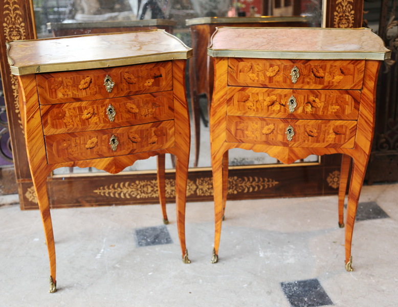 Pair of Louis XV style chiffonier tables 19th