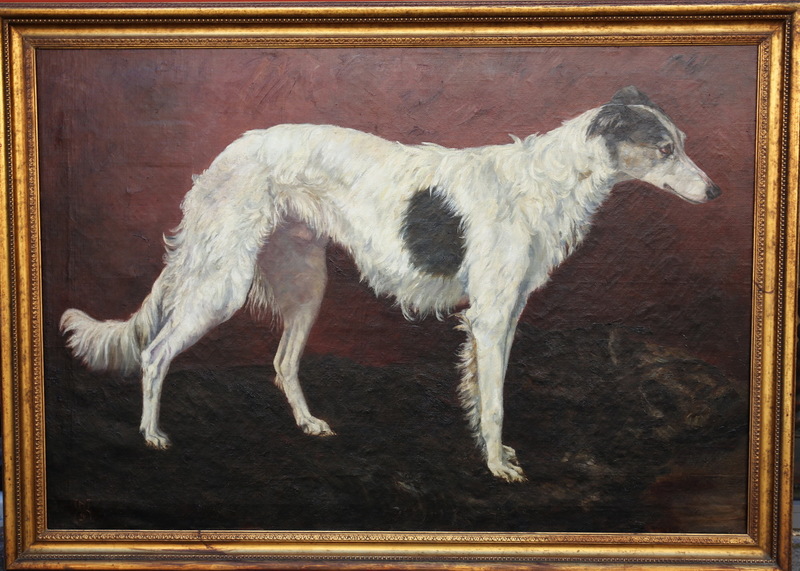 Portrait de lévrier peinture début XX