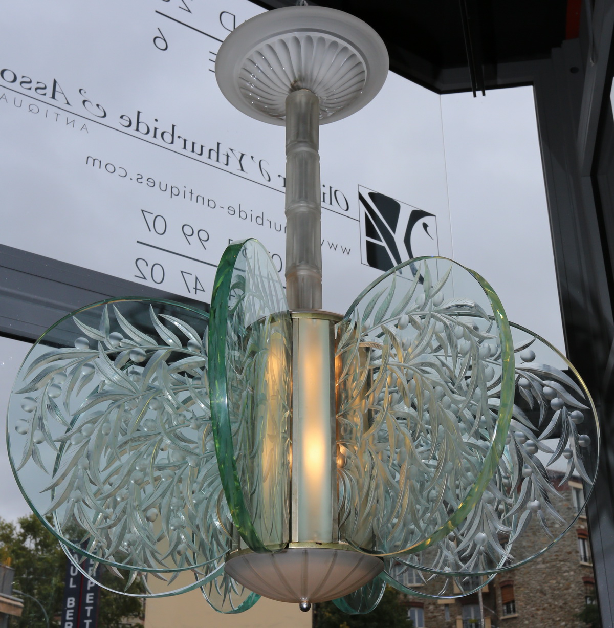 engraved glass chandelier circa 1930