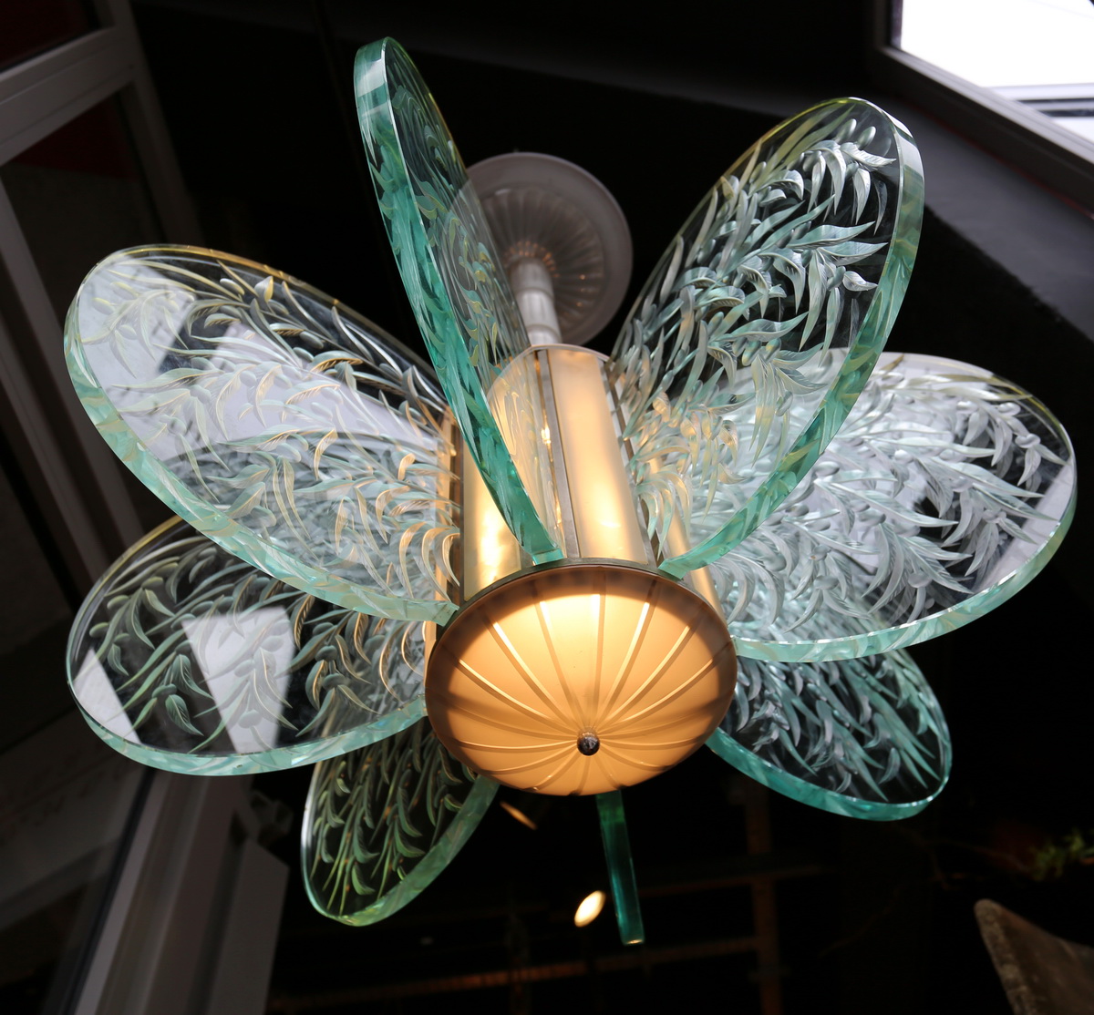 engraved glass chandelier circa 1930