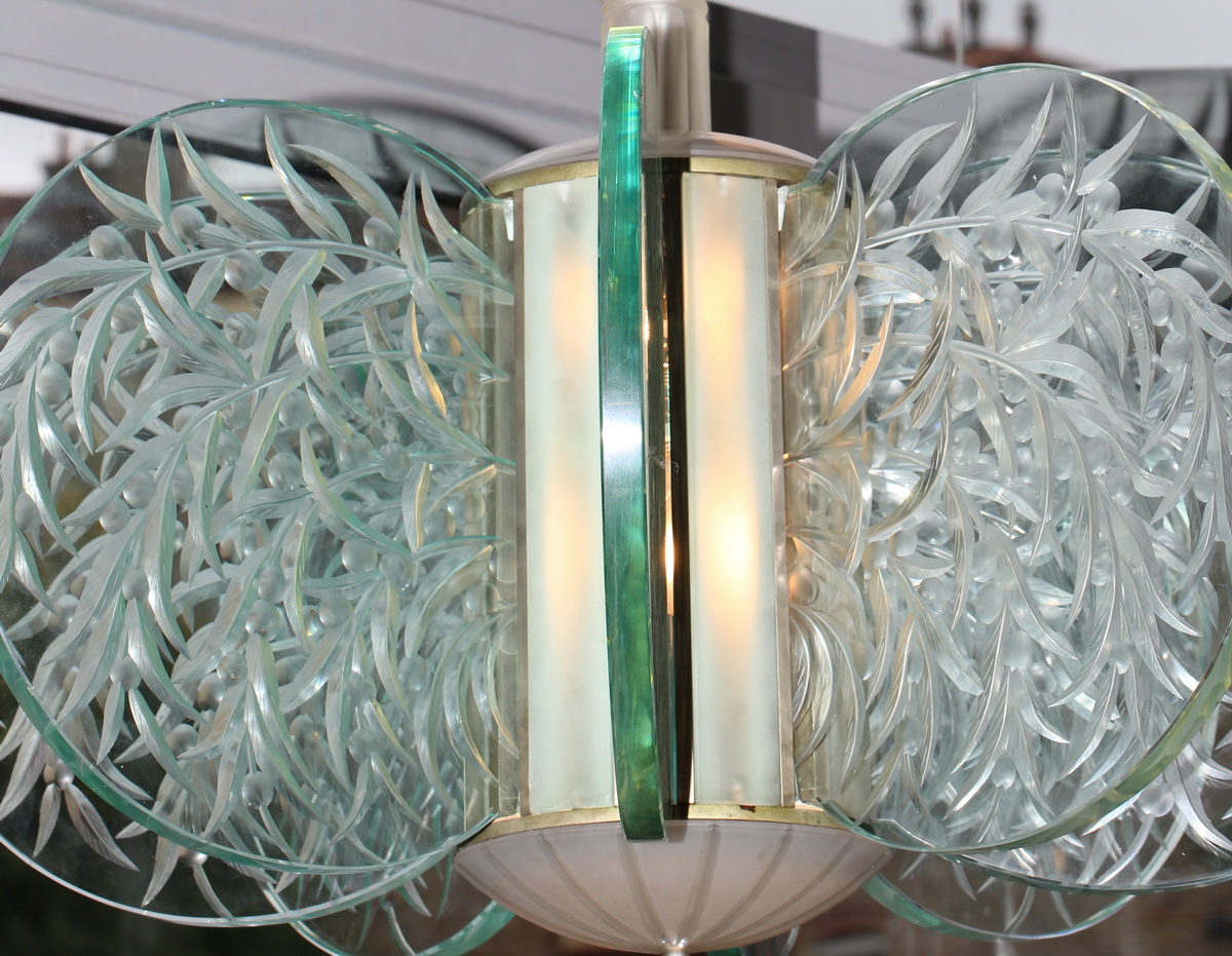 engraved glass chandelier circa 1930