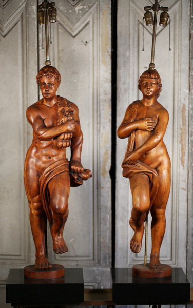 Paire de lampes, bois sculpté XVIII