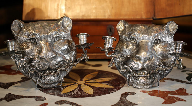 Pair of feline wall lights England early twentieth.