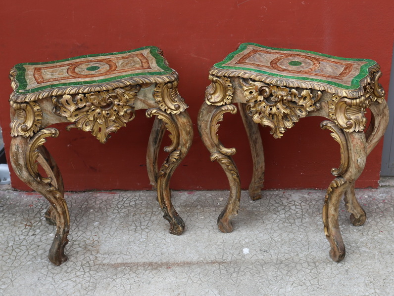 Pair of Louis XV style console tables 