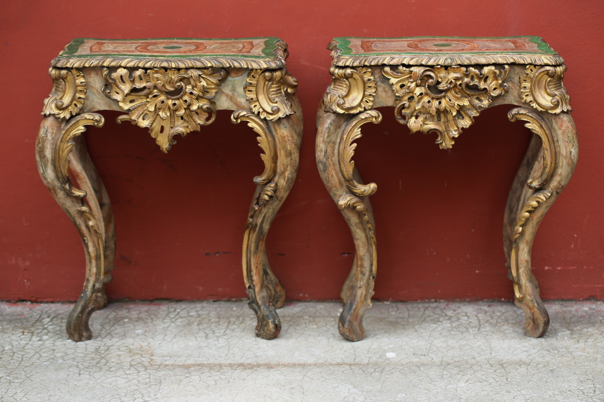 Pair of Louis XV style console tables
