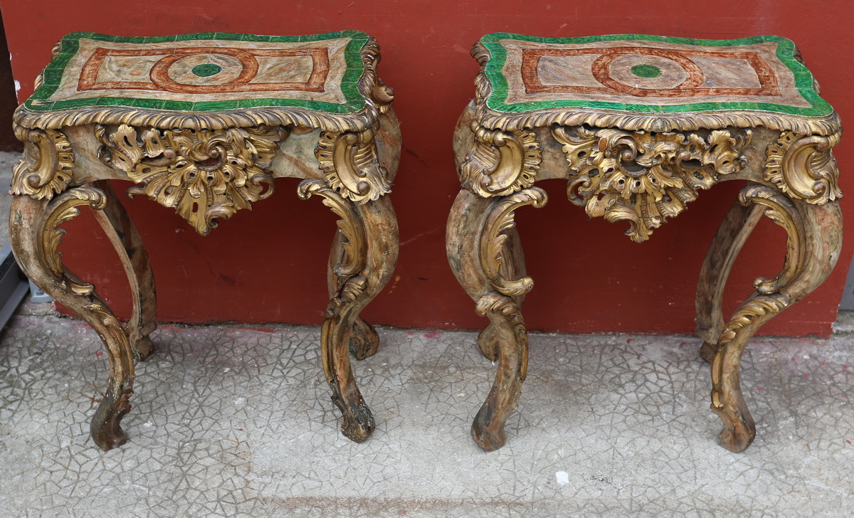 Pair of Louis XV style console tables 