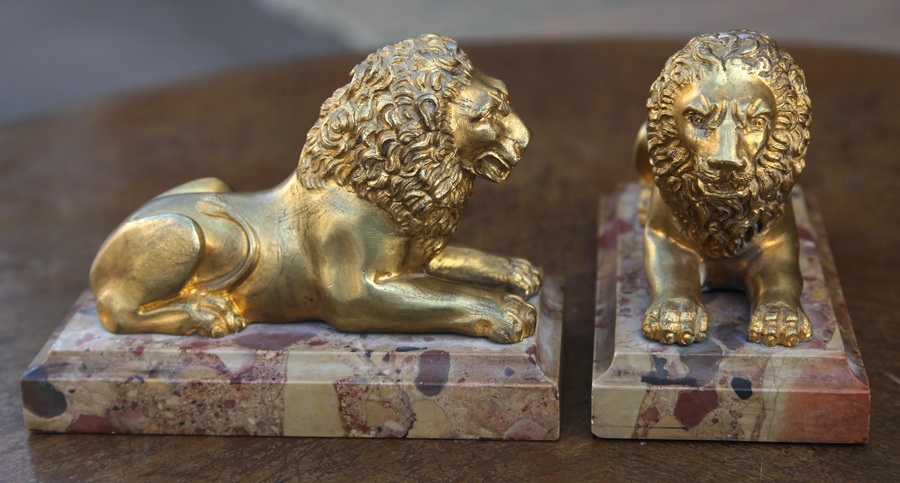 Pair of lions gilt bronze 19 th