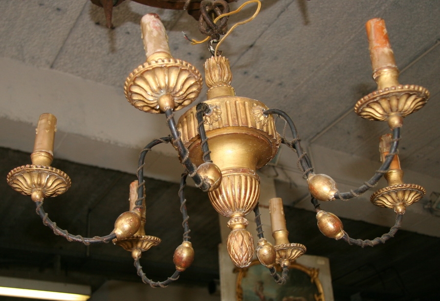 lustre bois et tôle fin XIX