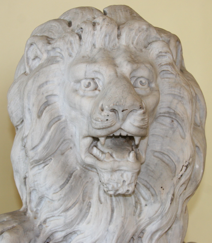 Important pair of fine marble sat lions19th