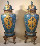 Exceptional pair of vases in compartmentalized enamel