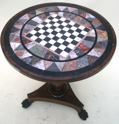 PEDESTAL TABLE PLATEAU MARQUETRY OF MARBRE XIX