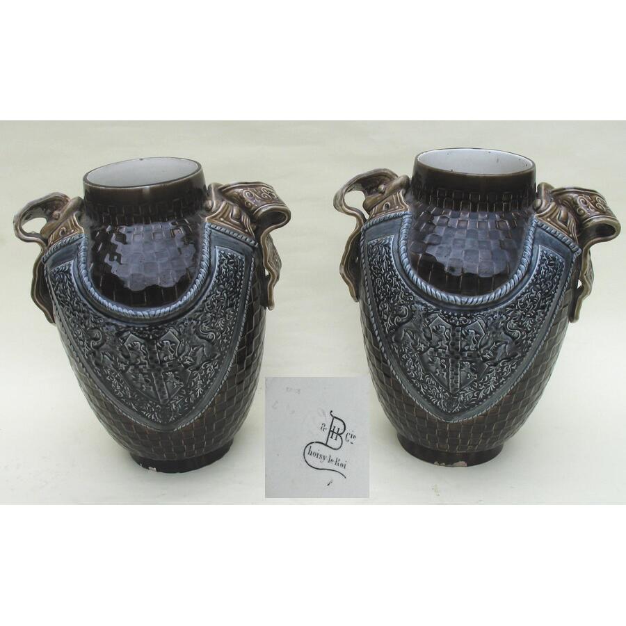 paire de vases en céramique vernissée signés HB Cie Choisy le Roi circa 1880